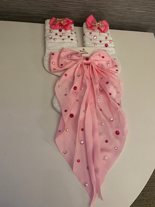 Bling Socks & Hair Bow (Pink)