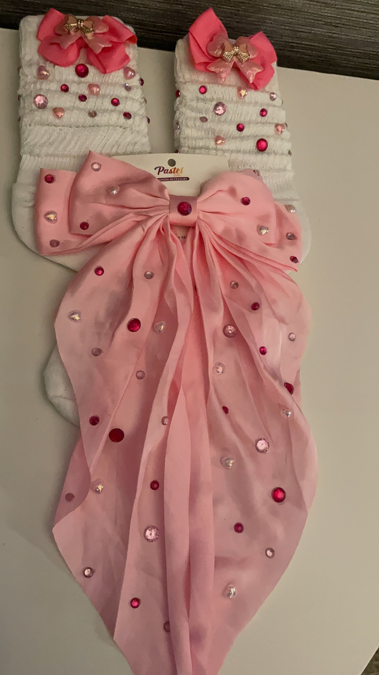 Bling Socks & Hair Bow (Pink)